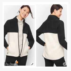 T by Talbots High Low Cozy Sherpa Full Zip Colorblock Back White